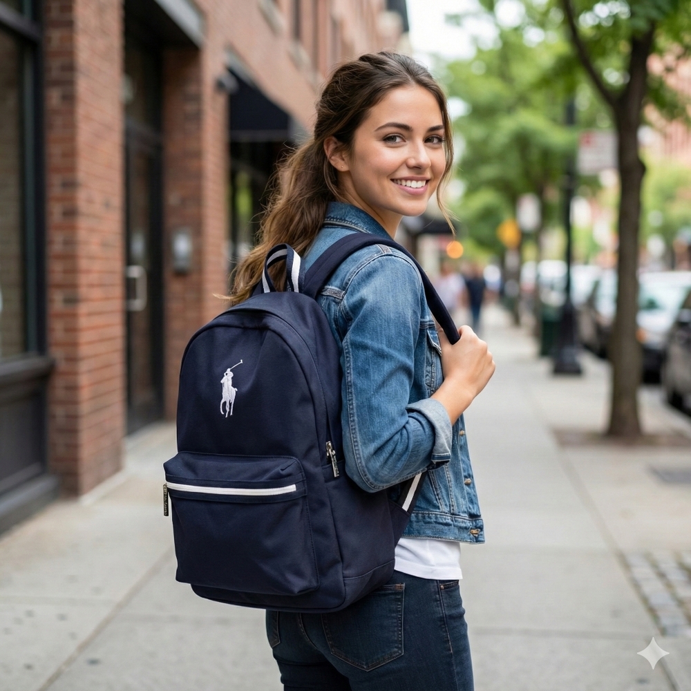 Ralph Lauren Fragrances Navy Blue Canvas Backpack Big Pony Logo